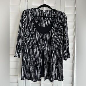 STUDIO 1940 Black and White Dot Pattern Scoop Neck 3/4 Sleeve Blouse Size 14/16